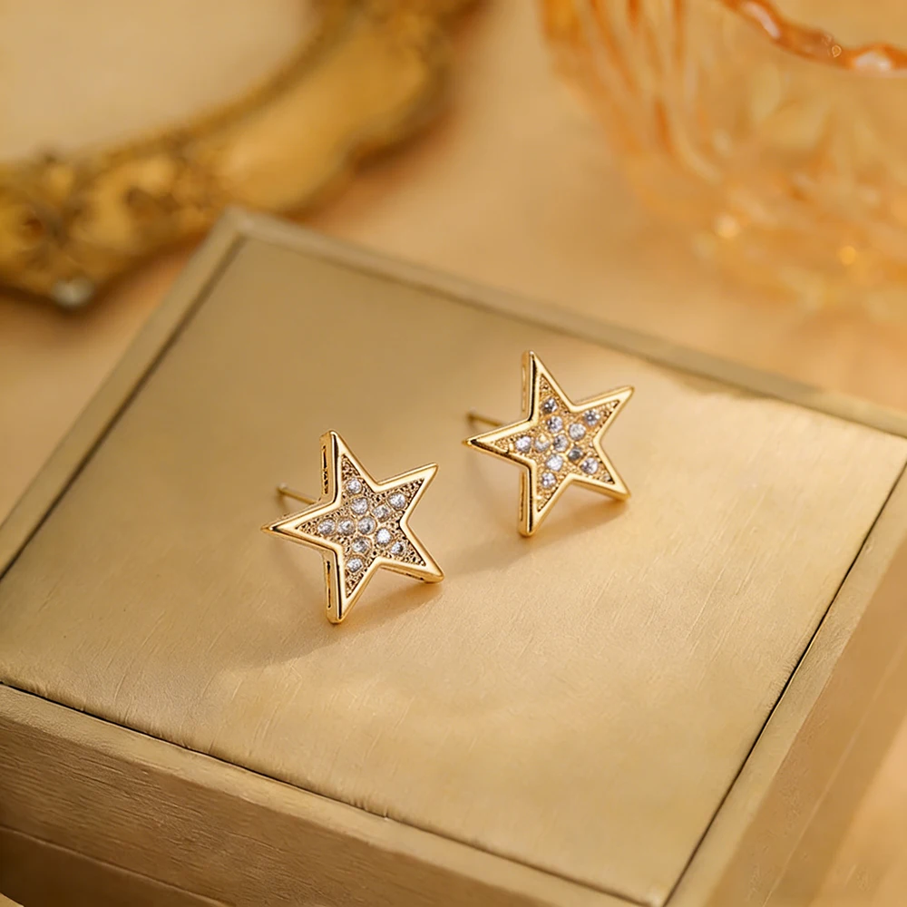 DE155 Fashion Delicacy Elegant 4A Zircon Five-Star Ear Stud GIRL\'S Gift Party Banquet WOMEN\'S Jewelry Earrings 2021