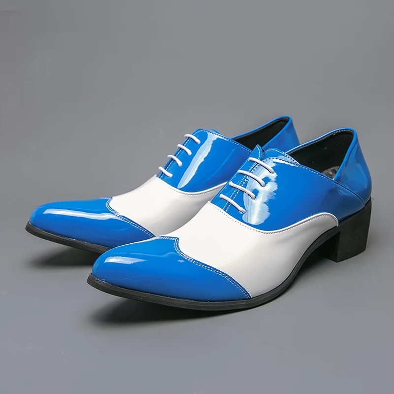 Blue White Original Designer Pu Leather Shoes Men's Loafers Retro Casual Business Shoes Men  Slip on Social Men's Dress Shoes