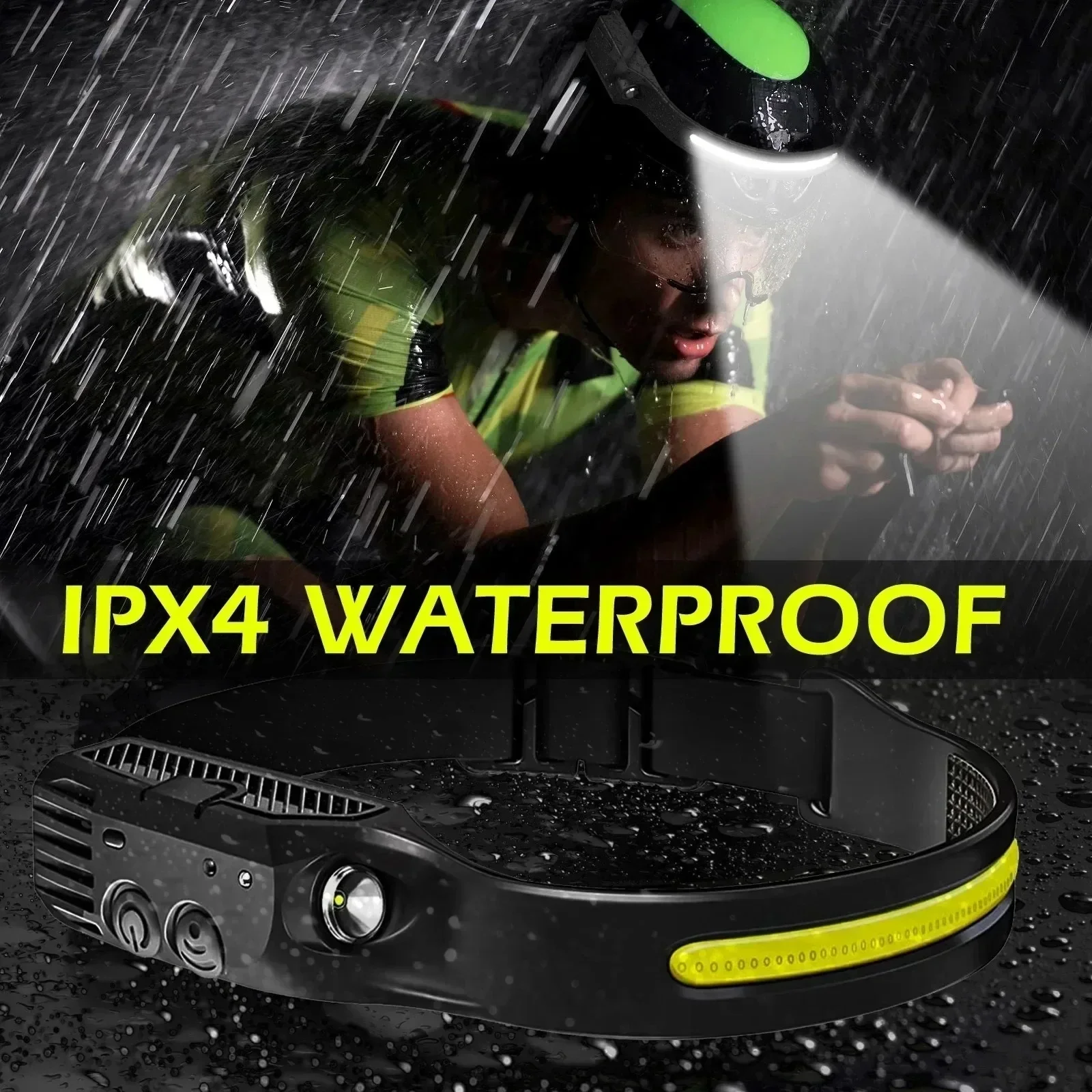 LED Sensor Headlamp Built-in Battery USB Rechargeable Head Flashlight Headlight LED Head Torch Camping Fishing Search Light