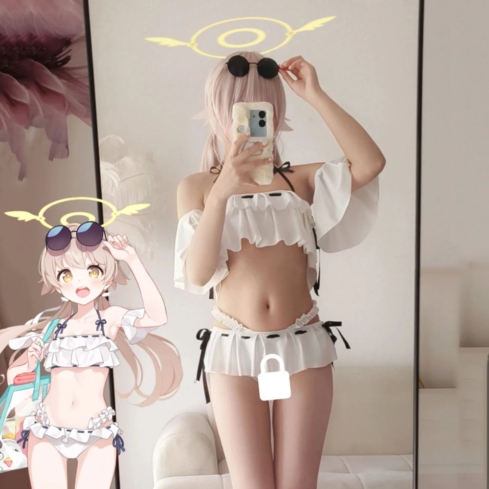 

Game Blue Archive Ajitani Hifumi Cosplay Costume Swimwear Summer Cute Lolita Beach Ruffle Swimsuit Bathing Suit Carnival Clothes