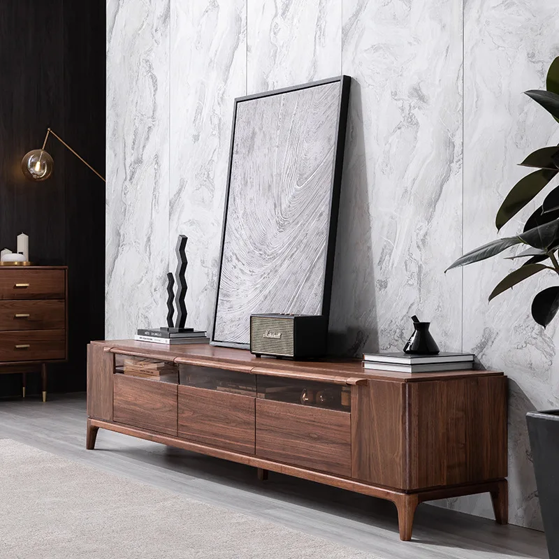 

Black walnut all solid wood TV cabinet Designer audio-visual cabinet Mortise tenon complete video cabinet