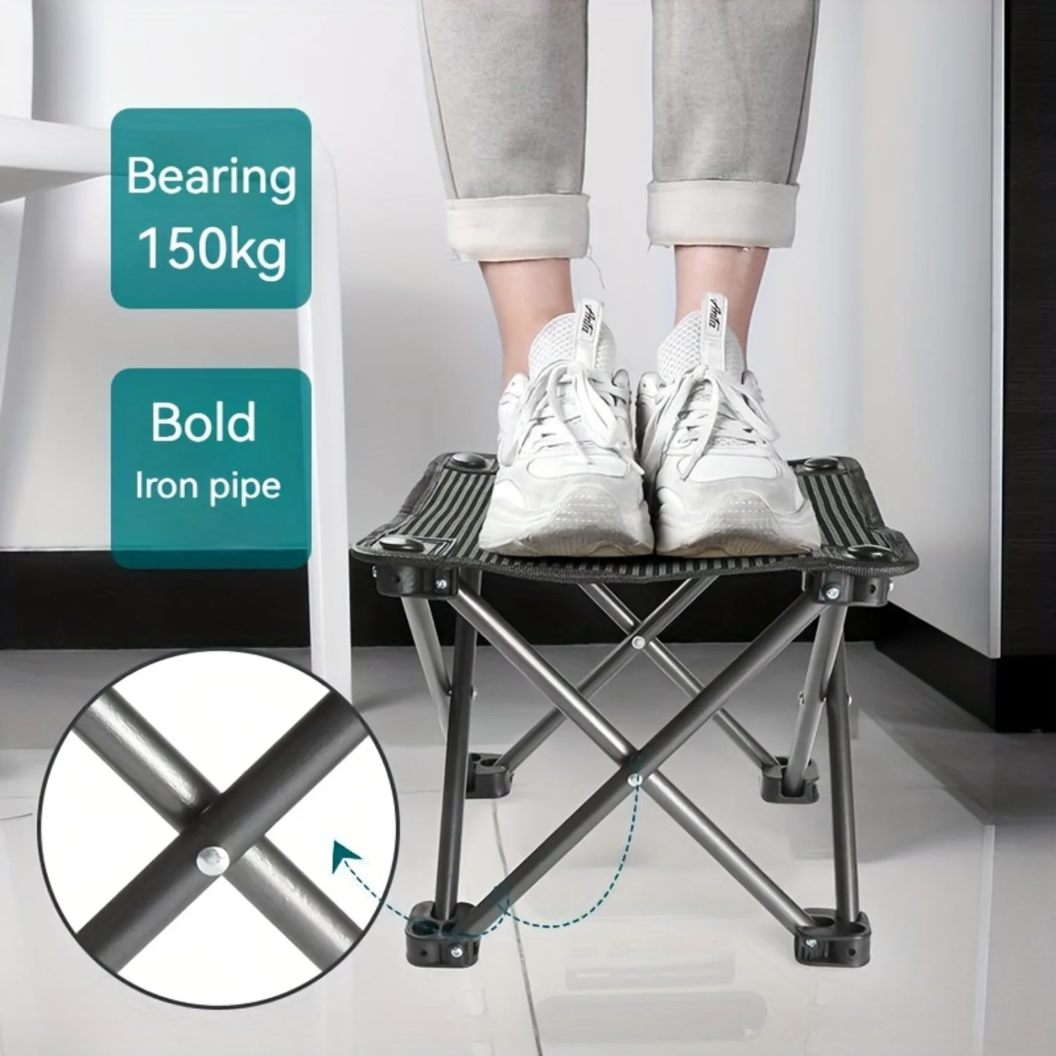 

1pc Super Strong Lightweight Folding Stool for Fishing, Travel, and Outdoor Dining - Tear-Resistant Fabric Metal Support