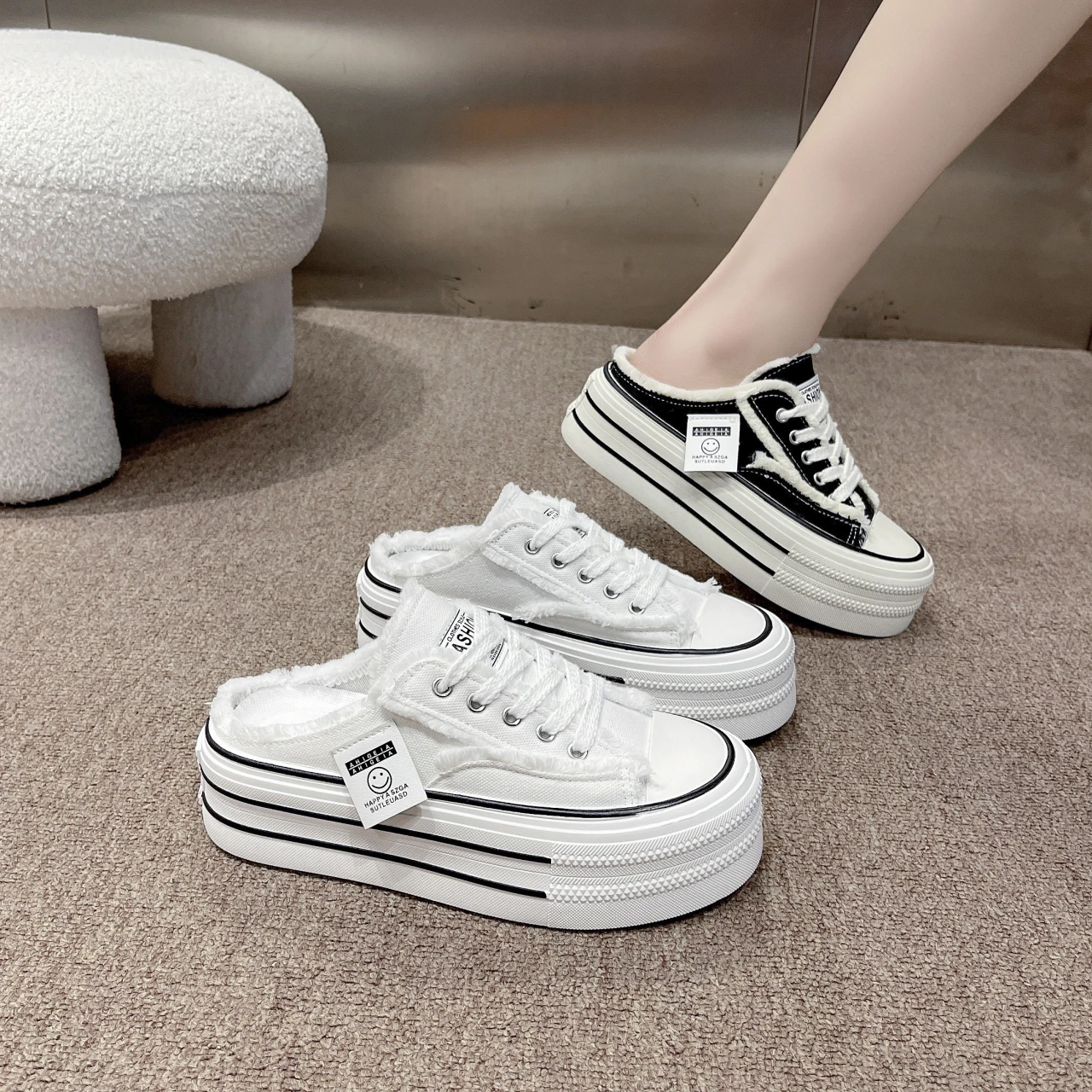 2026 Neue Damen-Mode Canvas Halbslipper Atmungsaktive Freizeitschuhe Sportliche Schuhe mit Dicker Sohle Vulkanisierte Schuhe Zapatos Mujer 35-40 – Detail 14