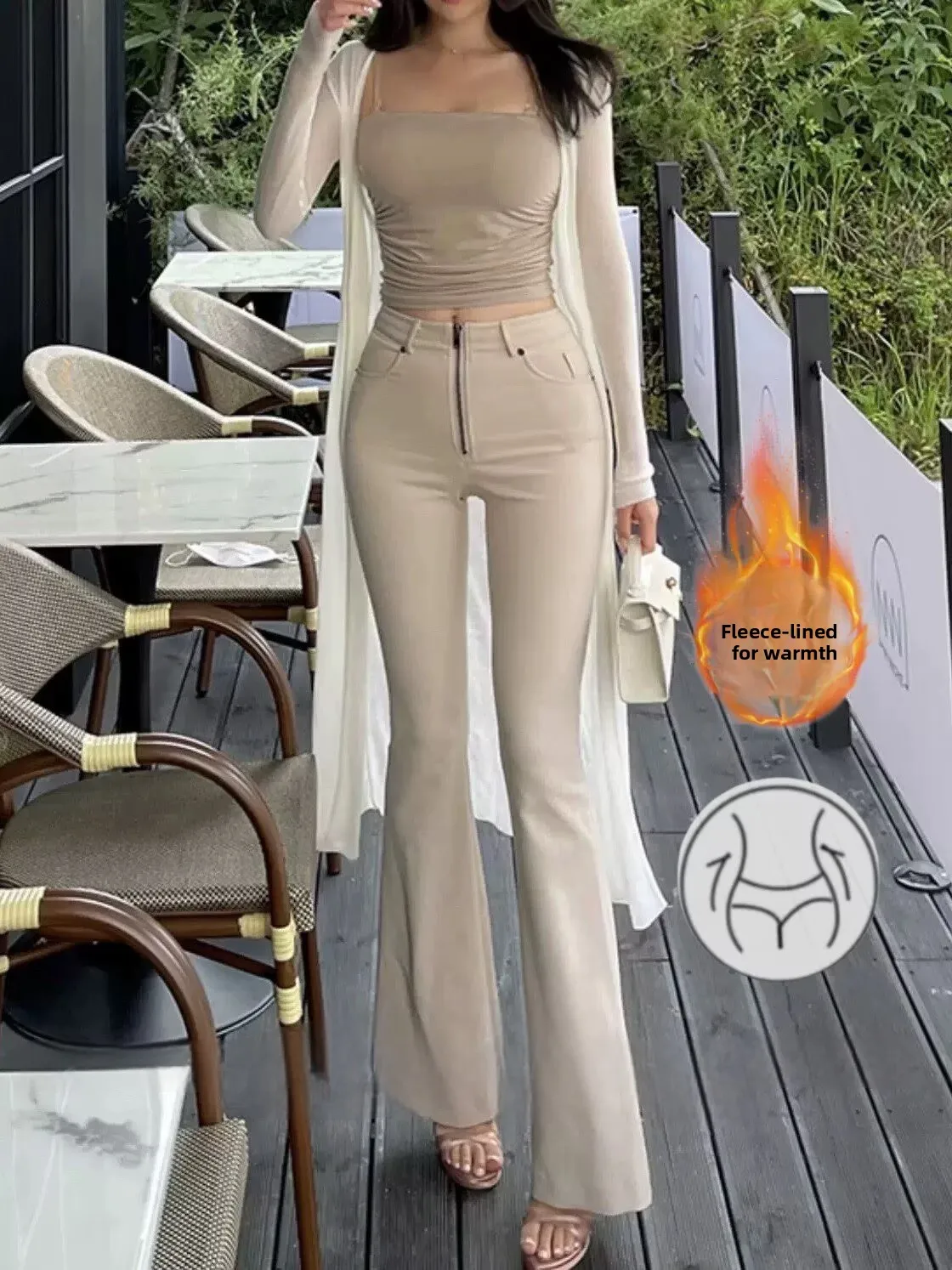 

Женские джинсы с высокой талией, облегающие, утепленные флисом, расклешенные, повседневные, осенне-зимние, новые, универсальные