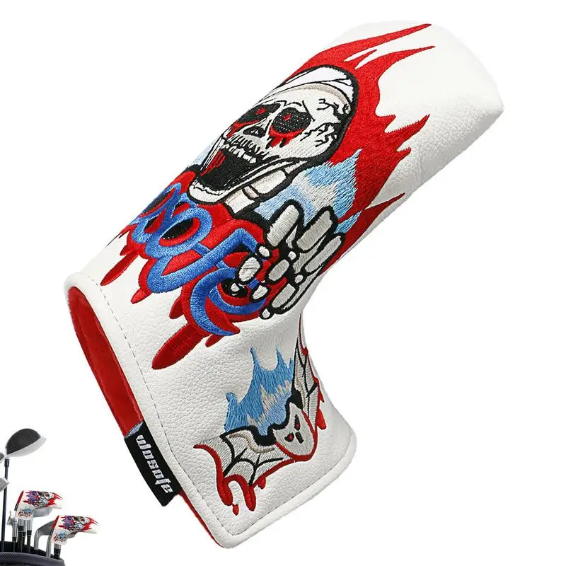 Golf Putter Cover PU Leather Skull Pattern Golf Club Cover Blade Putter Cover Protector Outdoor Golf Supplies