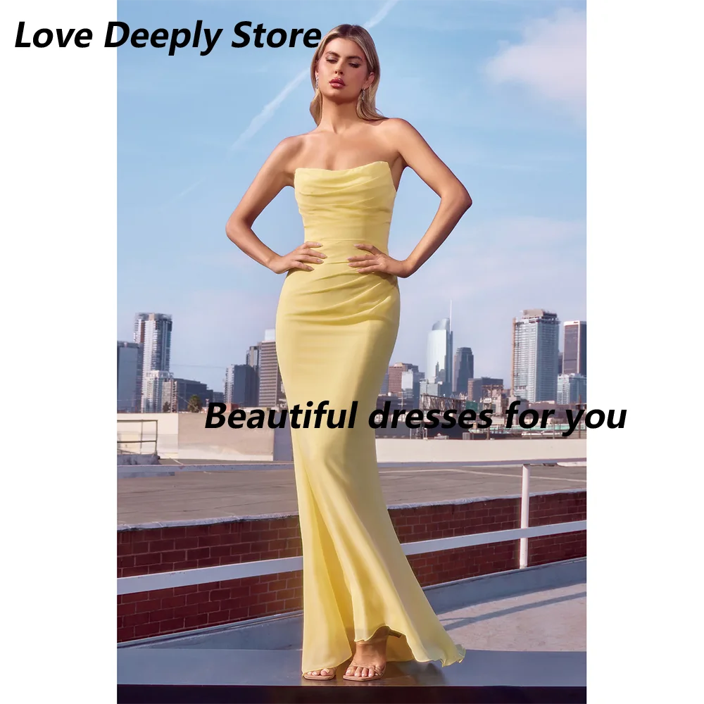 Rode avondjurk op maat gemaakte sexy strapless plooi chiffon eenvoudige zeemeermin vloerlengte galajurk bruidsmeisje feestjurken