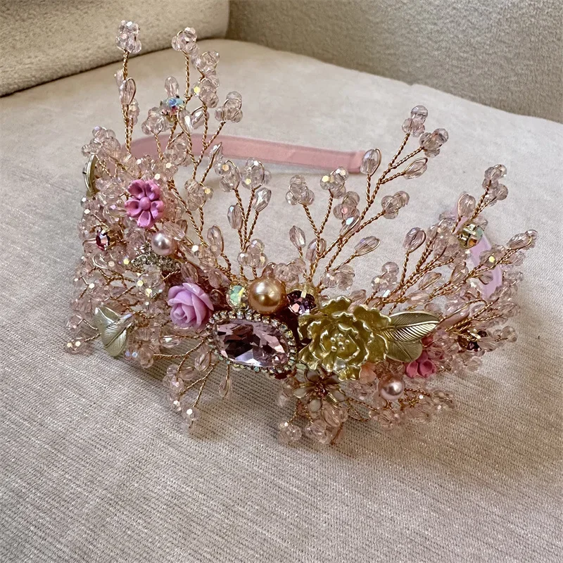 

2024 Women Luxury Irregular Purple Crystal Bling Bling Rhinestone Hair Accessories Headwear , Woman Fashion Romantic Headband