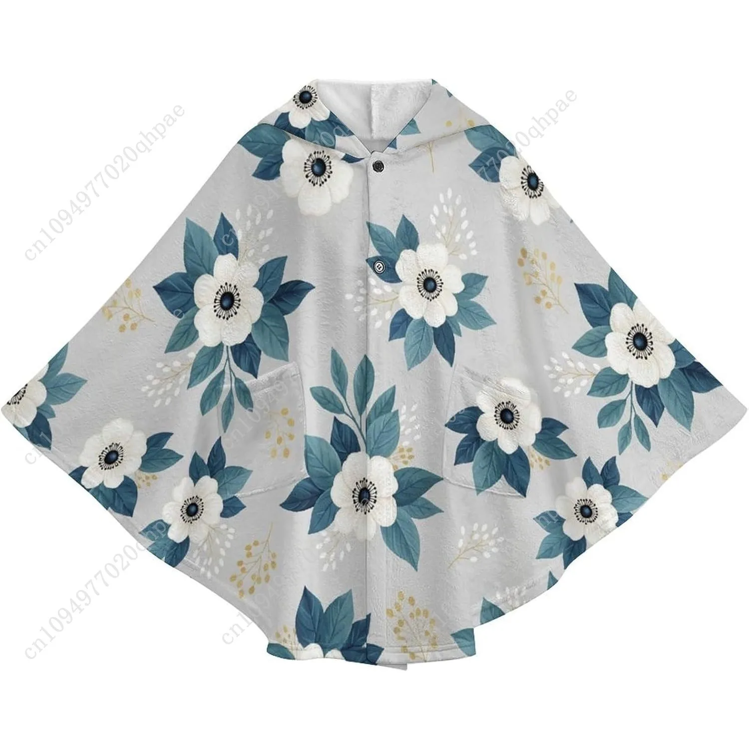 居心地の良いフランネルブランケットセーター、花柄の白い特大パーカー、子供とティーンエイジャー向けのポケット付き