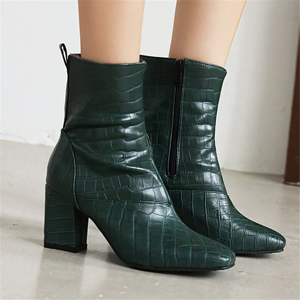 New Women Side Zipper Мартин Cапоги Comfortable Ankle Boots Fashion Shoes Black Red White Green Brown Square Heel Ladies Boats