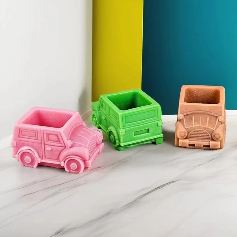 Nuovo stampo in silicone 3D per auto succulente fioriera vaso fiori stampo simpatico cartone animato scatola