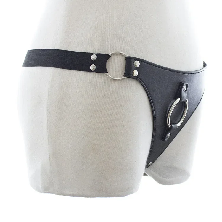 النساء الجلود ثونغ قضيب جلدي دسار سراويل حزام مع القضيب خاتم الديك لألعاب الكبار الجنس المثليات #3