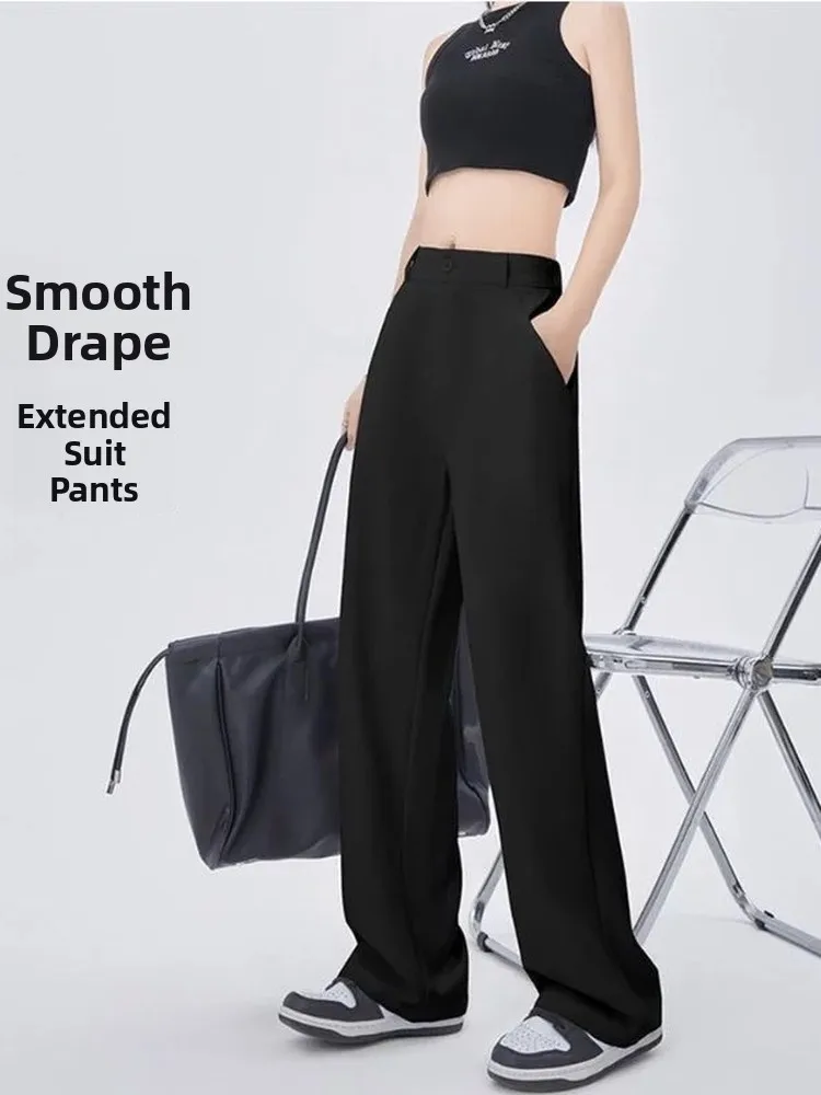 High Waist Soft Narrow Wide Leg Suit Pants Versatile Casual Floor Length Trousers Comfortable Polyester Fiber Anti Static