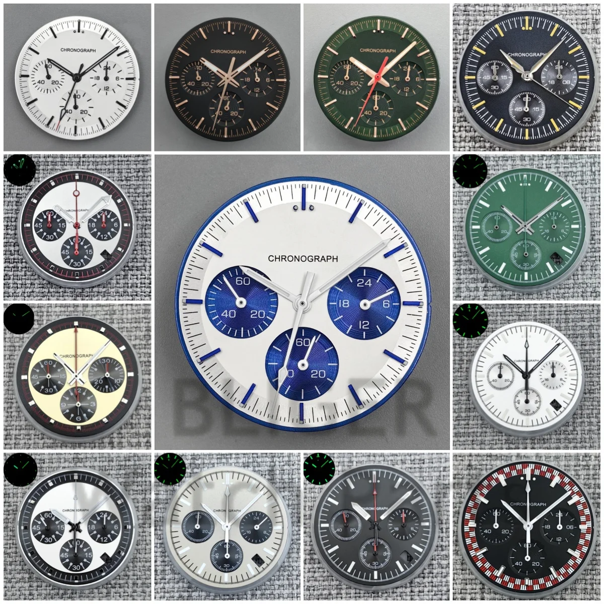 VK63 Luminous Dial 31.5mm Moon Watch Dial With 6 Hands Sets Watch Replacement Parts For VK63 VK63A Chronograph Quartz Movement