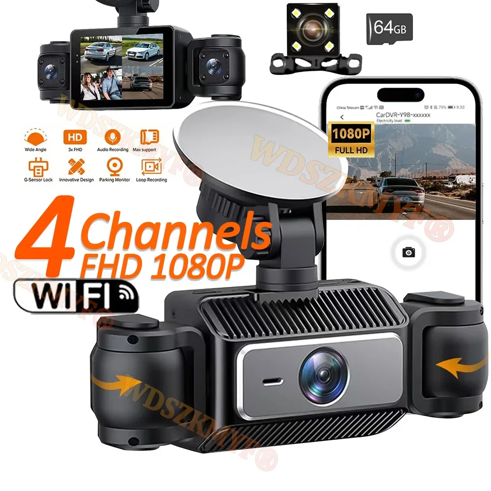 

WIFI 4Lens Video Recorder 1080P DashCam 360° 3/4Channel Car DVR Night Vision Front Right left Rear View camera Car accessory