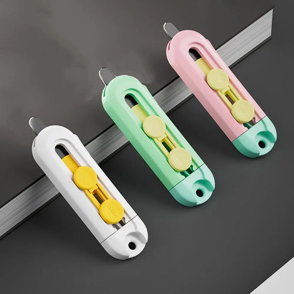 2Pcs Magnetic Courier Opening Cutter Self-locking Rebound Retractable Cartons Box Opener Durable ABS Mini Utility Cutter
