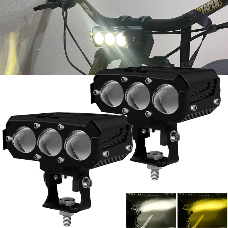 

Motorcycle LED Spotlight Dual Color Hi/Lo Beam Auxiliary Bulbs Headlight Driving Light Fog Lamps for Moto Scooters ATV Car Truck