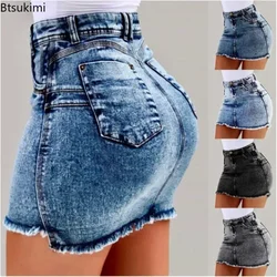 2026 Women's Summer High Waisted Mini Denim Skirt Sexy Ladies Club Party Wear Slim Bodycon Short Jeans Skirt Denim Skirt Female