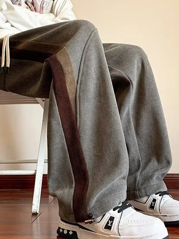 

American Sle Corduroy Patchwork Men's Loose Fit Straight Leg Casual Pants Autumn Spring Seasonal Spor Long Trousers