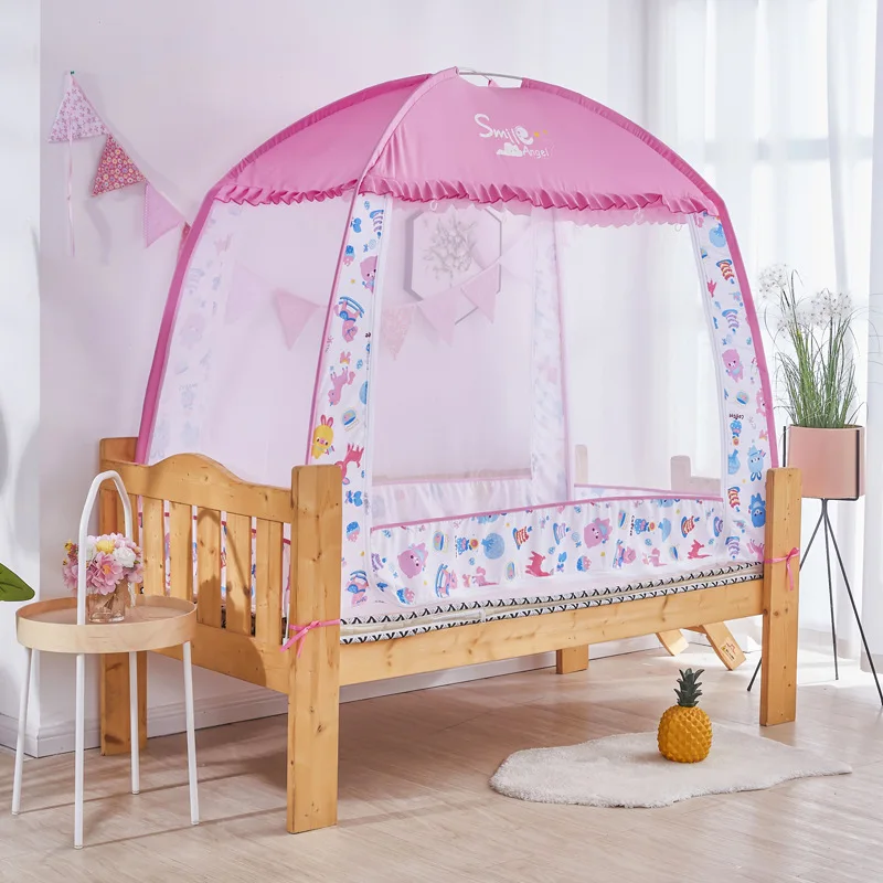 

Cartoon Style Crib Mosquito Net 2 Doors Full Bottom Anti-fall Children's Yurt Mosquito Net Home Foldable Portable Mosquito Net