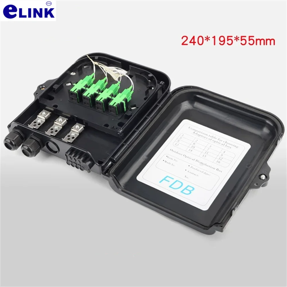 

FDB Distribution box 8 core IP65 black SC SCAPC splitter ABS waterproof outdoor optical fiber junction box 1*8 fusion box 2pcs