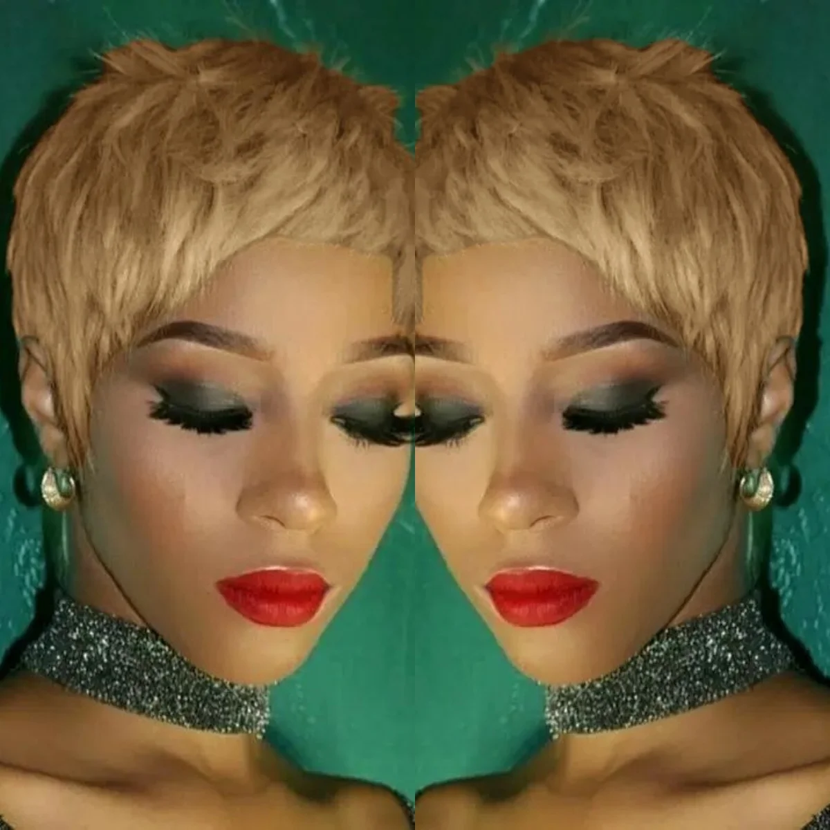 브라질 인모 풀 머신 메이드 가발 짧은 레이어드 픽시 헤어컷 여성용 헤어스타일