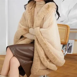 Large Fur Collar Shawl for Women in Winter 2023 Shenzhen European Popular Mid Length Cape Thickened Cape Christmas Year Fur Coat