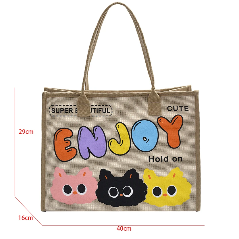 Koreanische Einkaufstasche Mode Leinwand Totes Buchstaben Cartoon tragbare Strand Schulter einkaufen lässige Strand tasche große Kapazität Handtasche