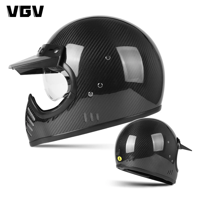 Vintage Carbon Fiber Full Helmet for Men Certification Four Seasons General Personality Riding Safety Motorcycle Helmet Summer