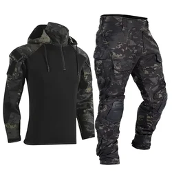 Paintball Tactical Suits Working Clothes Uniform Multi Pockets Camo Combat Shirts Hooded Cargo Pants Knee Pads Hunting Clothes