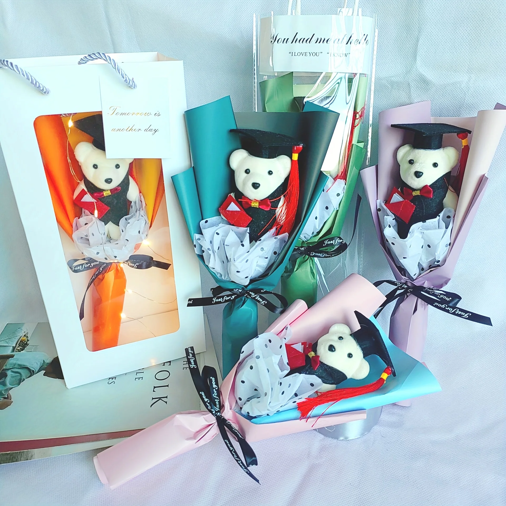 باقة دمية دب الدبتوراه لموسم التخرج 1، مناسبة للمناسبات المدرسية وديكور الحفلات، هدية موسم التخرج