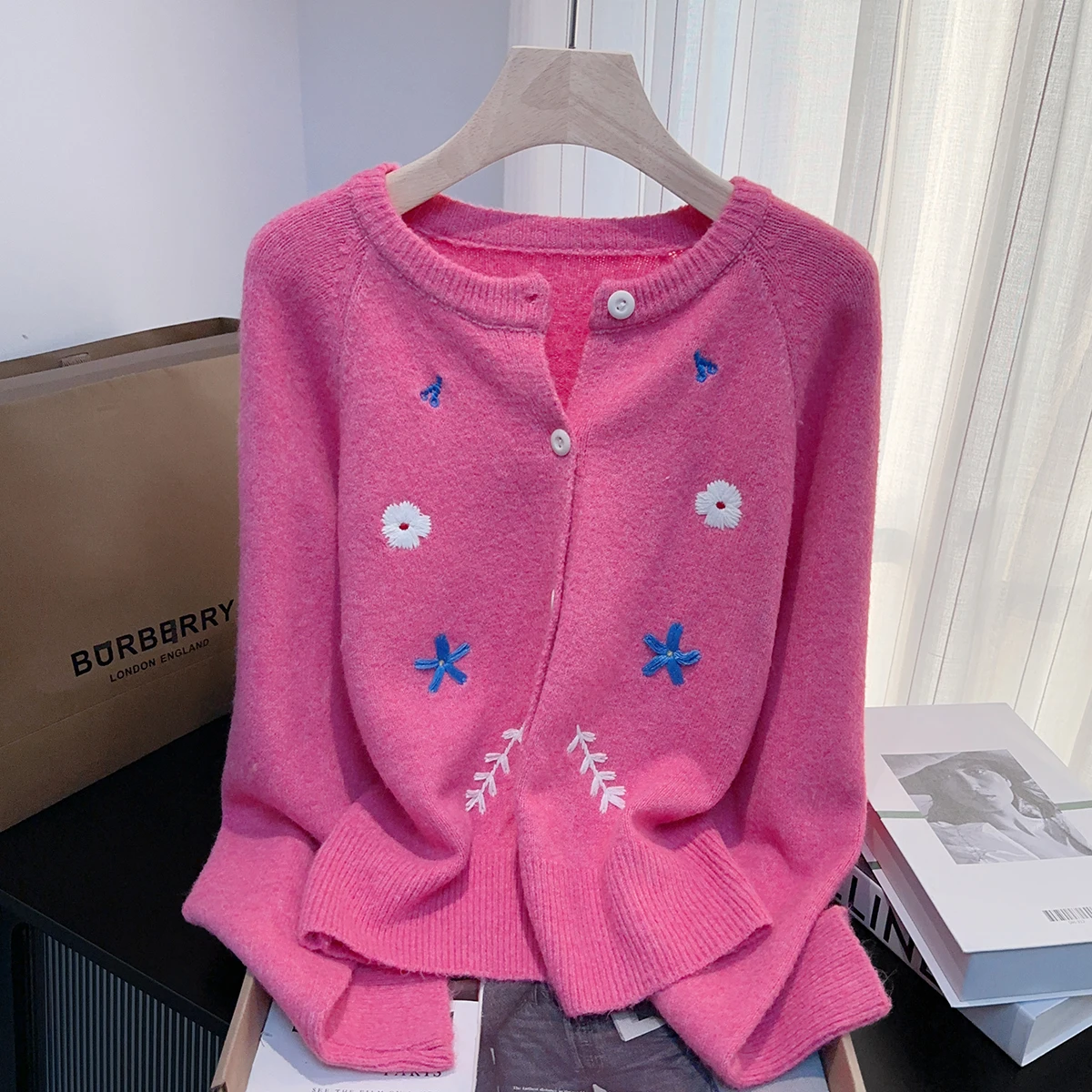 Herfst Nieuwe Gebreide Trui Ronde Hals Voor Vrouwen Gradiënt Losse Lange Mouw Patchwork Parels Truien Vrouwelijke Mode Zweet Shirt