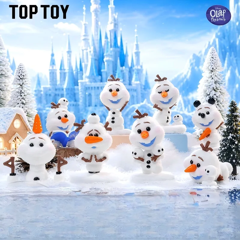 Toptoy Frozen Olaf Blind Box Frozen Action Figure Mystery Box Cute Flocked Snowman Desktop Ornament Collectible Toy Gift