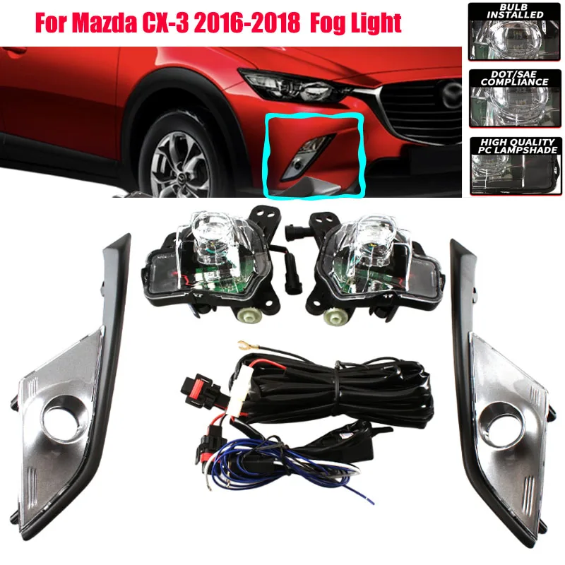 For Mazda CX-3 2016-2018 Front Bumper LED Projector Fog Light Full Kit With Wiring Harness Control Switch