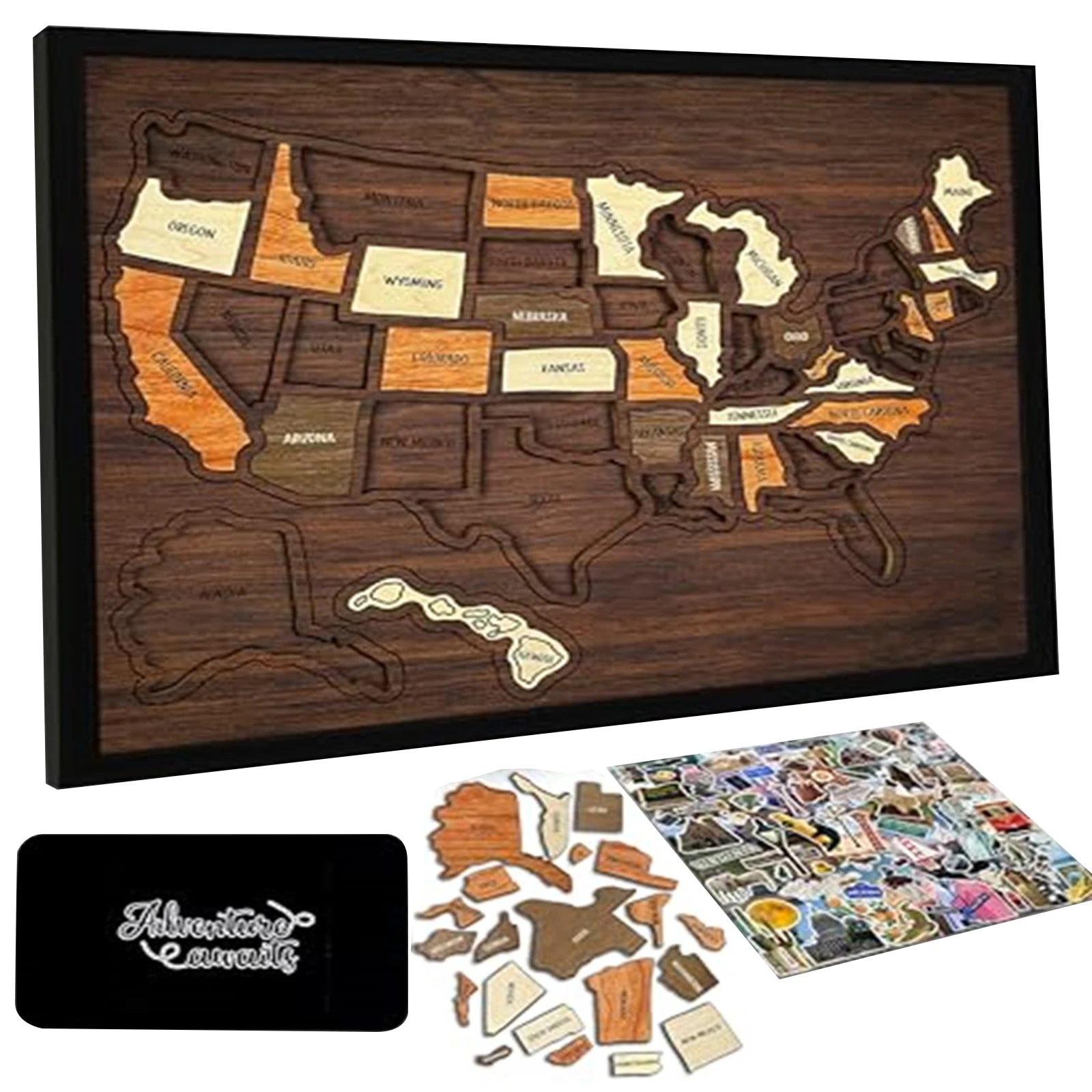 Wooden USA Travel Map, 12 X 10Inch Wooden USA Map Puzzle, Perfect For Couples and Families Gift