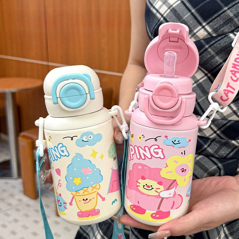 

Stainless Steel Vacuum Flasks Mug Insulated Coffee Cup Pop Top Lid for Student Tumbler Travel Thermos Cups Thermal Water Bottle