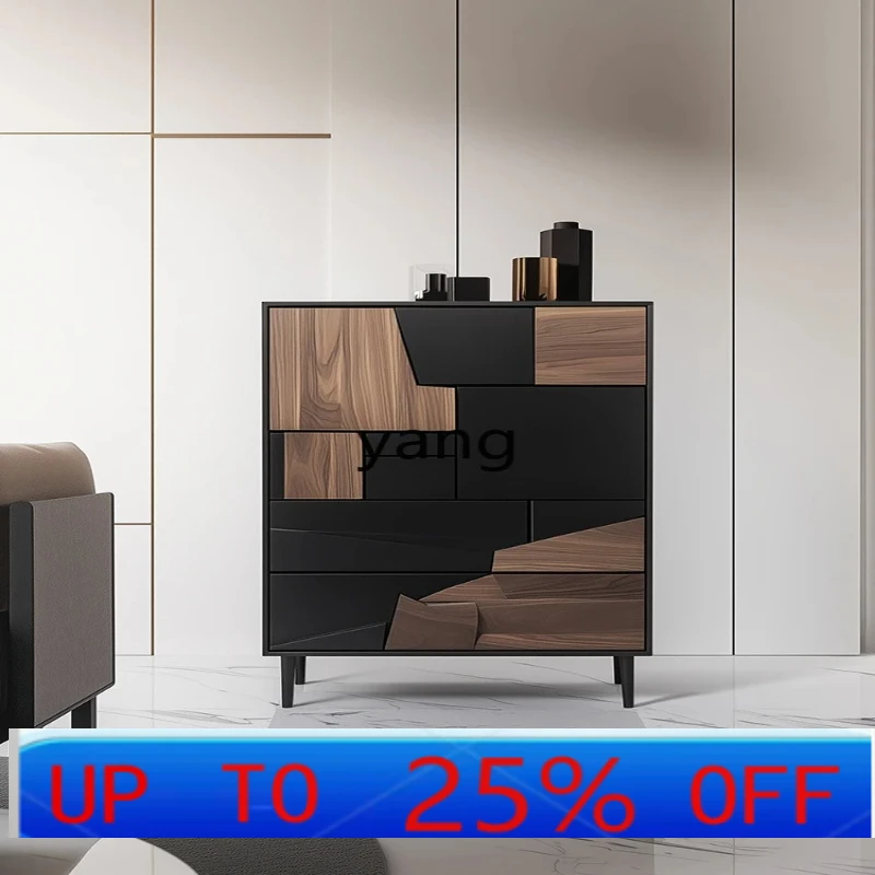 LH   all solid wood porch cabinet design sense art color matching storage high-end living room wall cabinet