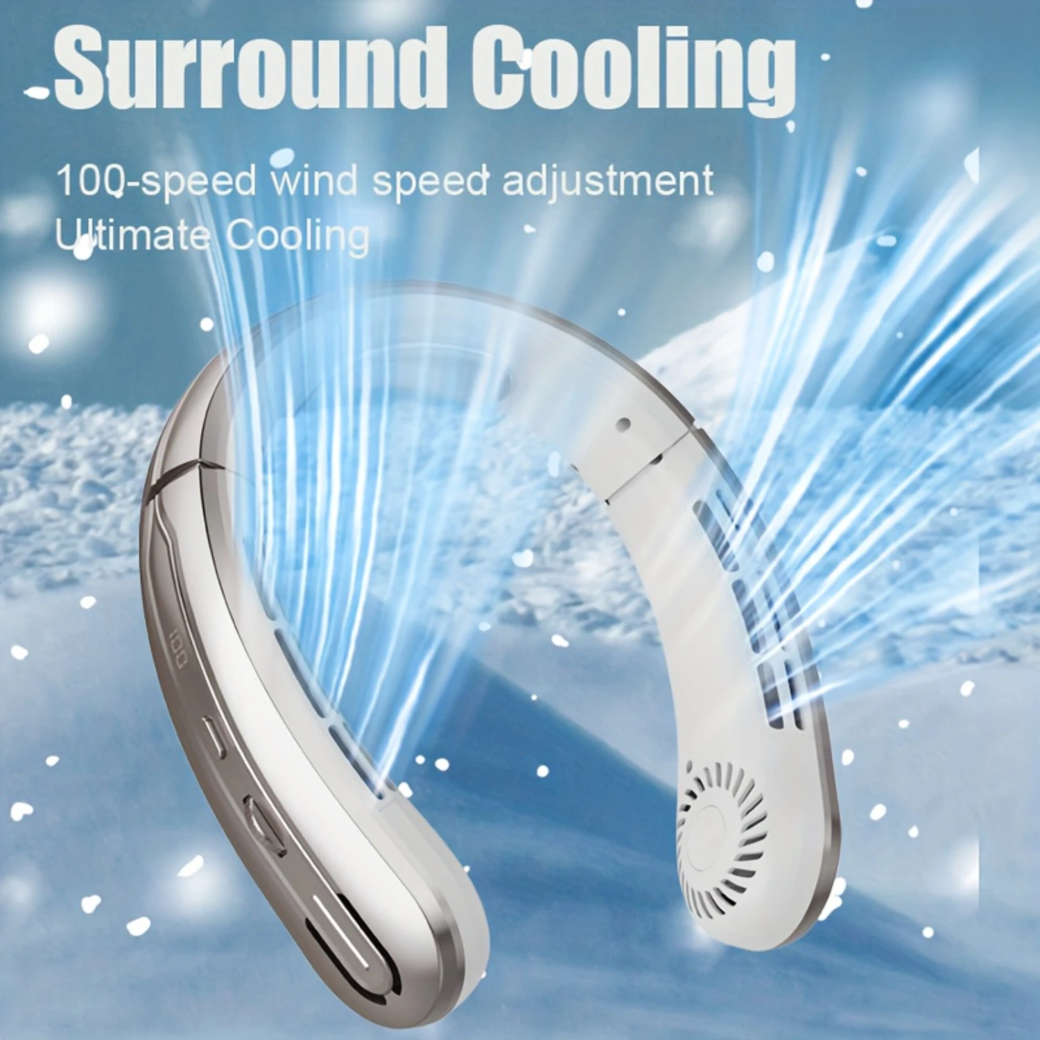 

Portable Bladeless Neck Fan, USB Charging, LED Digital Display, Long Battery Life, Strong Airflow, Plastic, Hands-Free Personal