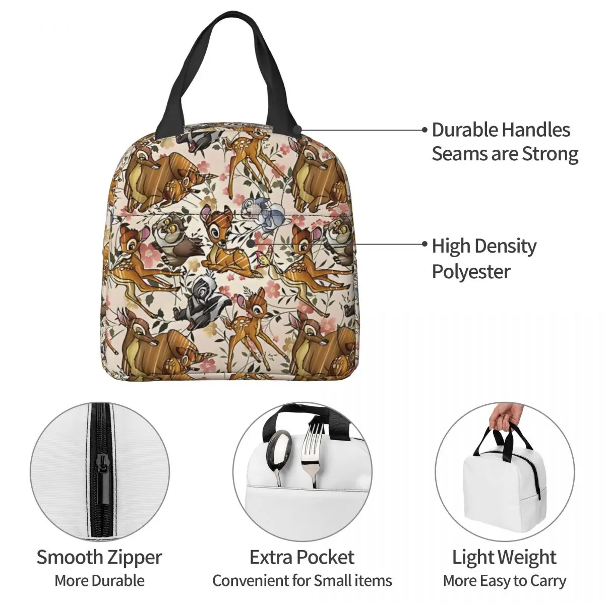 Cooler Lunch Box Bag Bambi Sketched Leakproof Insulated Disney Tigger & Pooh Winnie Weekend Picnic Food Container Girl Kid