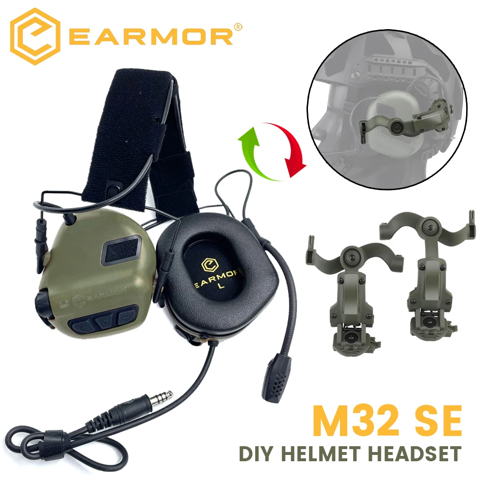 جديد EARMOR التكتيكية سماعة M32 SE نشط اطلاق النار غطاء للأذنين سماعة خوذة مع خوذة السكك الحديدية محول لتقوم بها بنفسك خوذة جبل سماعة