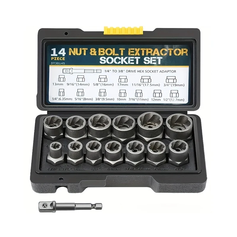 14-piece Bolt & Nut Extractor Tool Set  Anti-theft Screw Remover Socket Kit Extractor For Damaged Rounded & Seized Fasteners