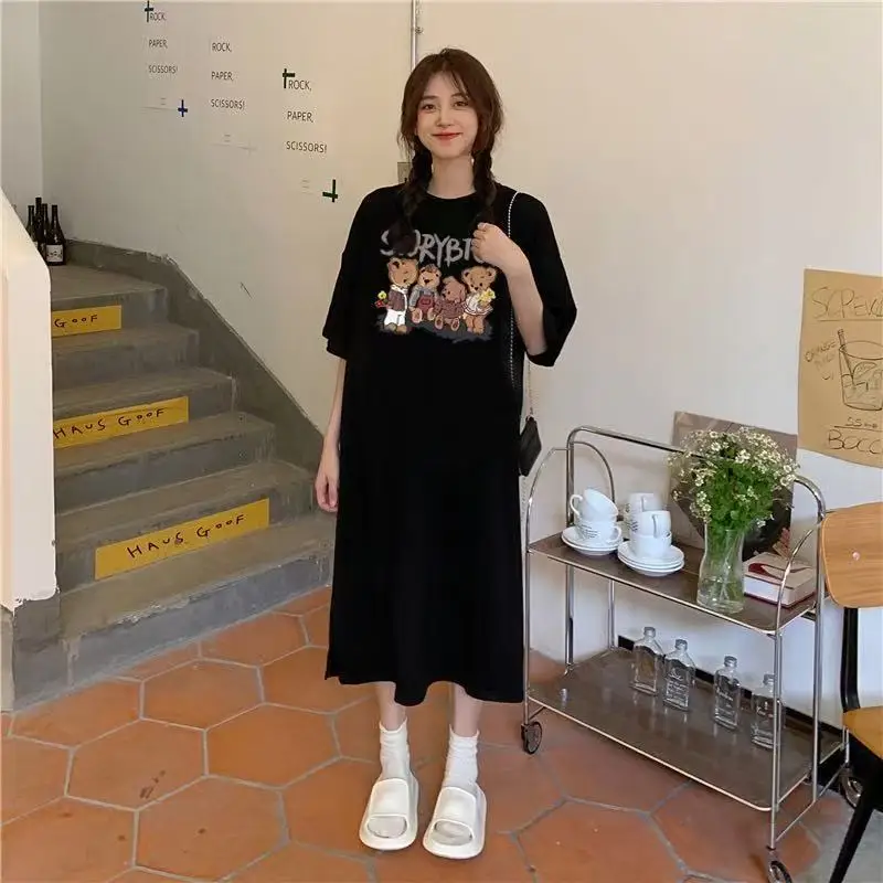 T-shirt ort-sav ample mi-long Dr coréen Sle, Design personnalisé de Hong Kong, fente ouverte, peut être porté à l'extérieur