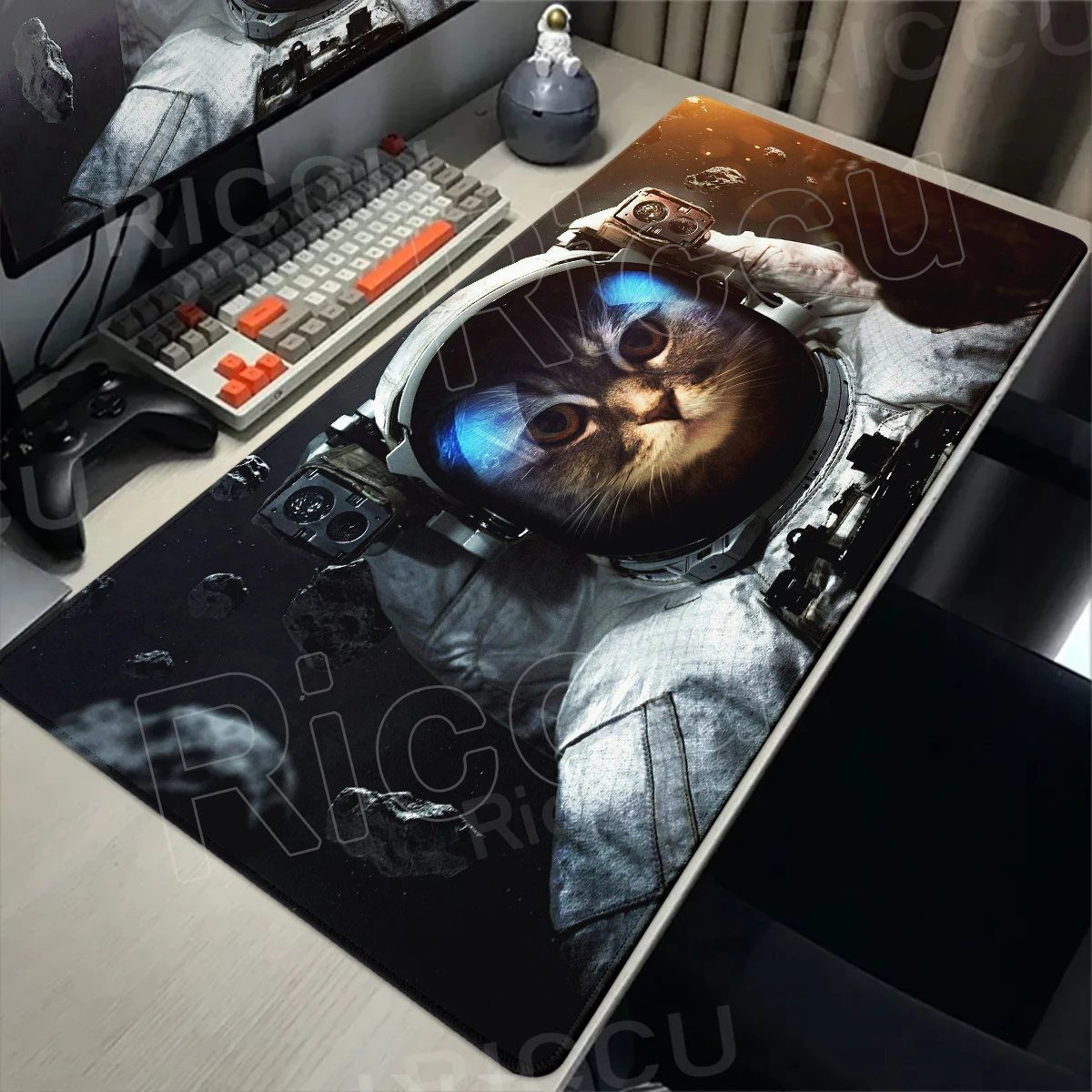 Anime XXL Mauspad Büro-Accessoires Astronauten-Katzen-Mauspad Gamer Tastatur Schreibtischunterlage Niedliche Computer-Gaming-PC-Matte Kawaii Teppich
