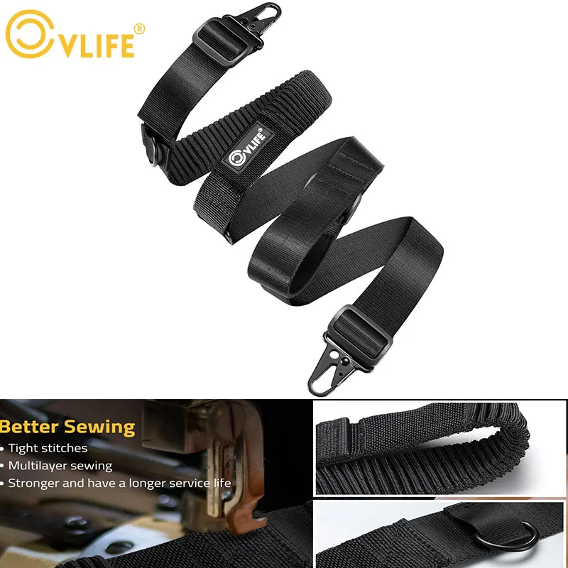 

CVLIFE Two Point Sling Rifle with Adjustable Loop Length with Elastic Design Removable Metal Hooks Outdoor Sports Hunting Rifle