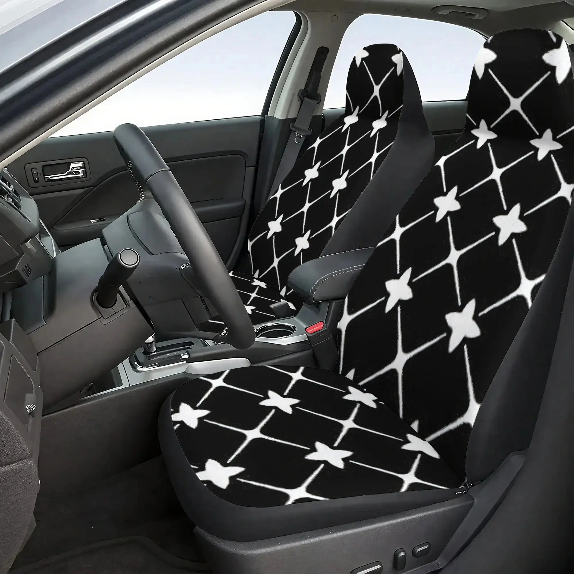 7pcs Set Star Check Pattern Car  Covers Set - Including 2 Front  Covers + 1 Rear  Back Cover + 1Rear  Cover + 3