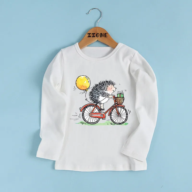 Cute Hedgehog Animal Print Cartoon Kids T shirt Funny Casual Children Clothes Autumn Baby Boys Girls Long Sleeve T-shirt,LKP2307