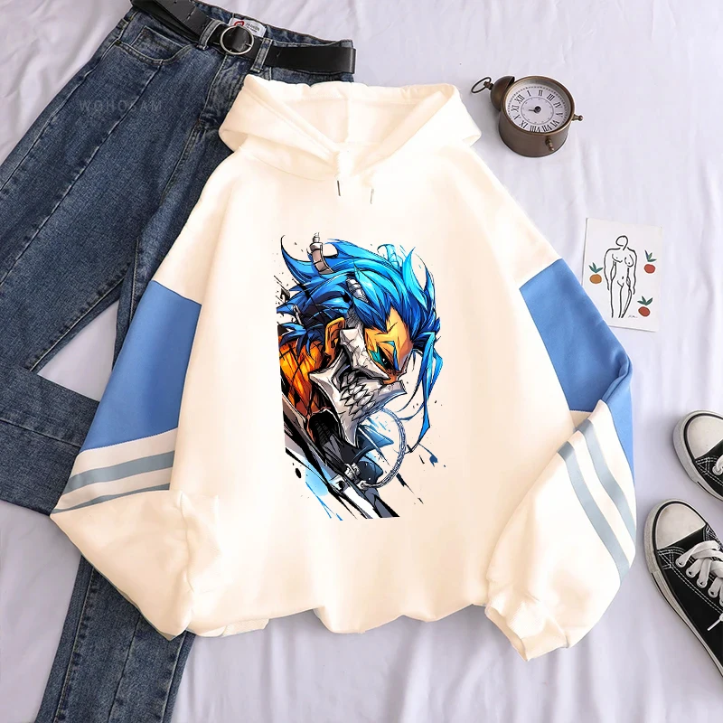 Anime BLEACH Grimmjow Jaegerjaques Print Hooded Men Women Patchwork Hoodies Plus Size Streetwear Harajuku Unisex Sweatshirt