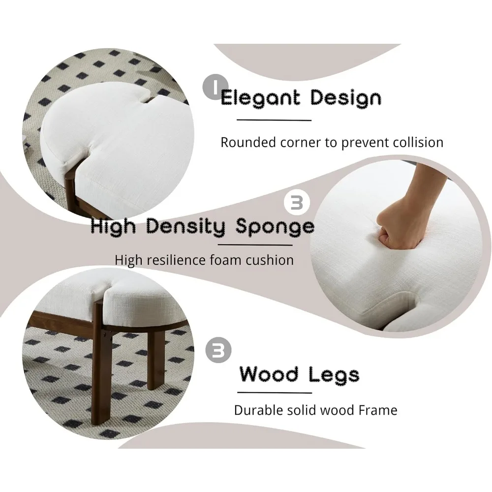 مقعد غرفة نوم حديث مقاس 49 بوصة، نهاية منجدة من مقعد السرير، مقعد مدخل خشبي مع مقعد مبطن من الكتان وأرجل خشبية من خشب الجوز #5