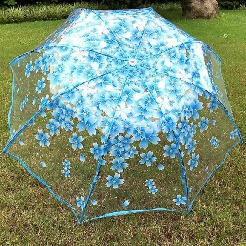 Romantic Transparent Clear Flowers Bubble Dome  Umbrella for Wind Heavy Rain Women Sun Umbrella