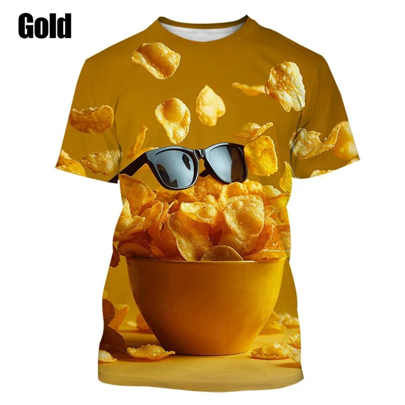 New Interesting Snack Creative Casual Street 3D Printed T-shirt Men's Round Neck Potato Chip Short Sleeves Women Children Tshirt