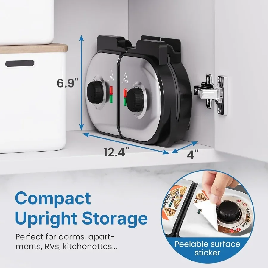 家庭用ダブルベルギーワッフルメーカー：2つの調節可能な焼き色コントロール付き電気ワッフルマシン、焦げ付き防止表面